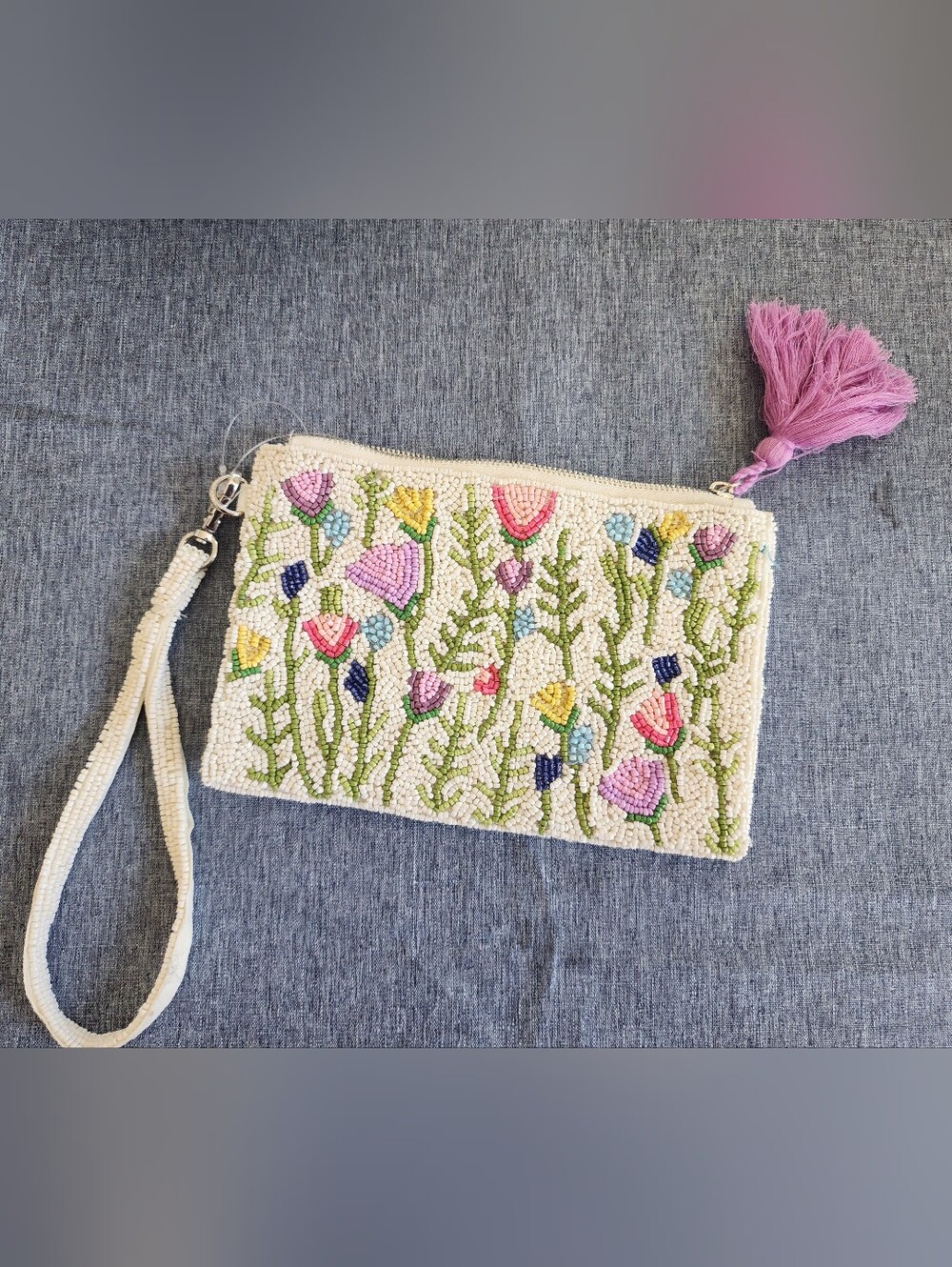 NEW Beaded And Embroidered Floral Pouch Coin Purse